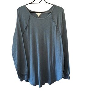 LC Lauren Conrad Womens Tunic Top Blue Ruffle Long Sleeve Shirt Size XL NWT